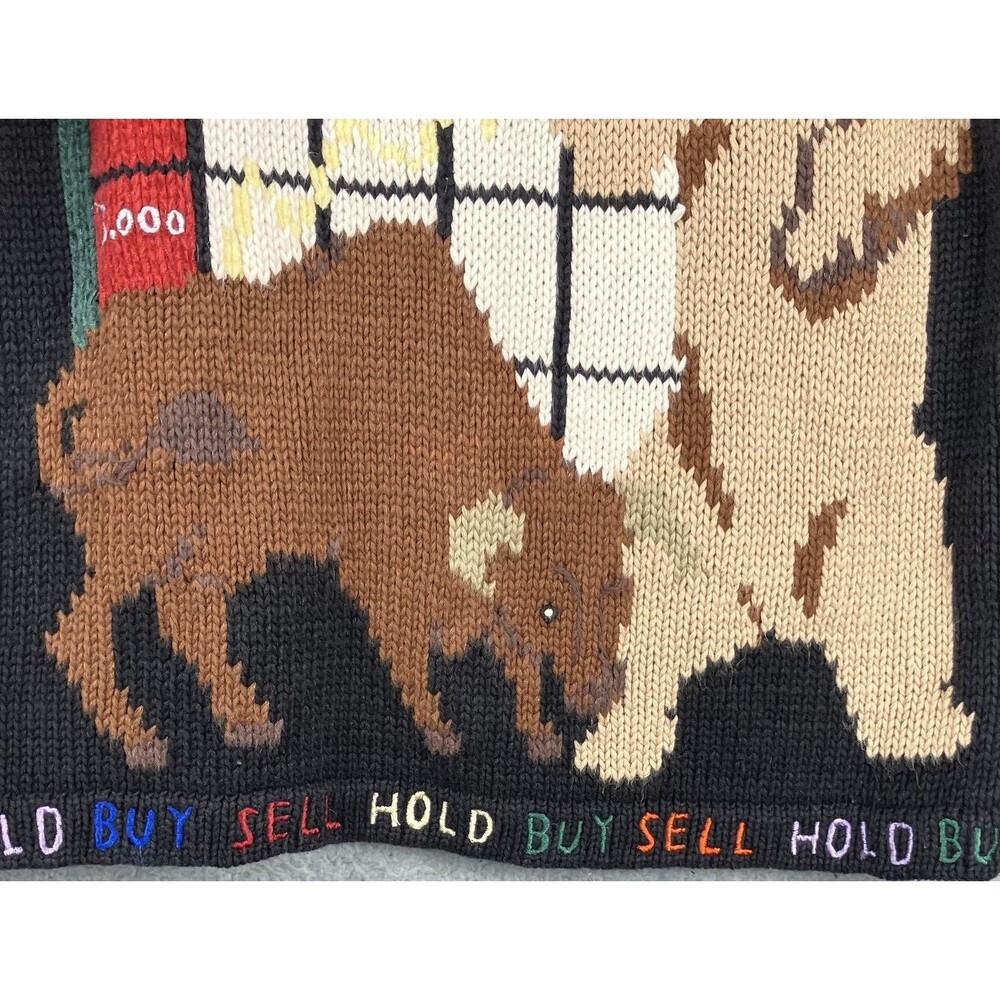VTG Y2K Eagle's Eye Stock Market Snap Cardigan M Bulls Bears Buy-Sell-Hold RARE - Picture 8 of 12
